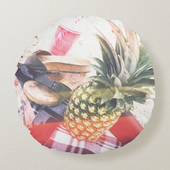 Pineapple beside phone and speaker round cushion (Front)