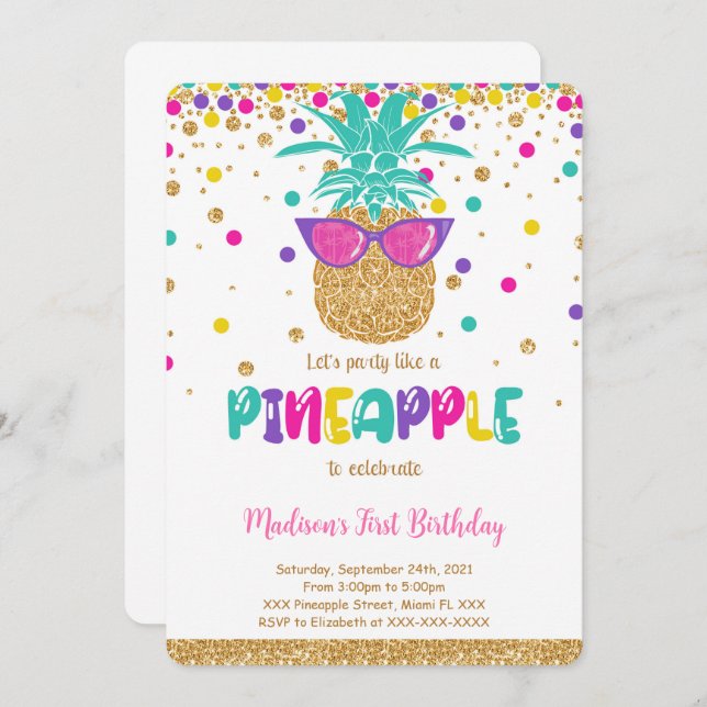 Pineapple Birthday Invitation (Front/Back)