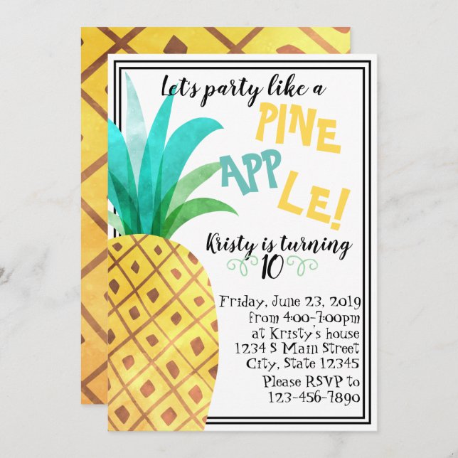 Pineapple Birthday Invitation (Front/Back)