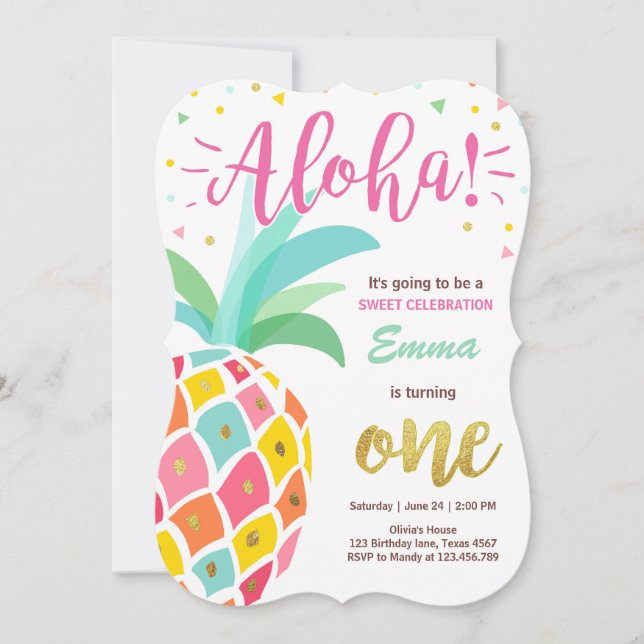 Pineapple birthday invitation Tropical Luau Hawaii (Front)