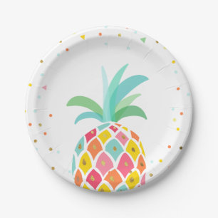 Pineapple Birthday Paper Plates Tropical Luau Gold