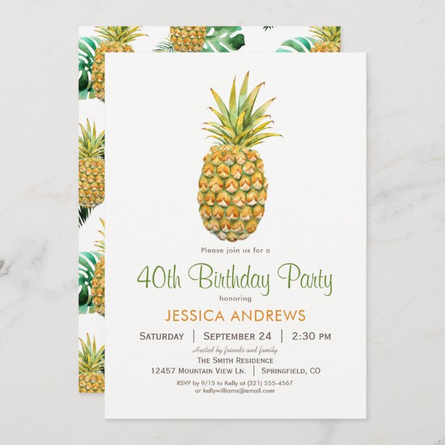 Pineapple Birthday Party Invitation (Front/Back)