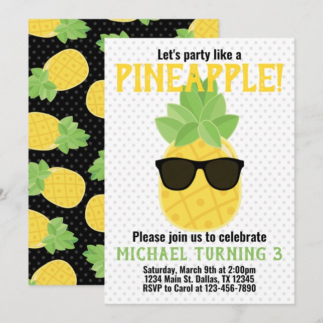 Pineapple Birthday Party Invitation Invite (Front/Back)