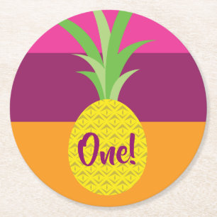 Pineapple Birthday Party Round Paper Coaster