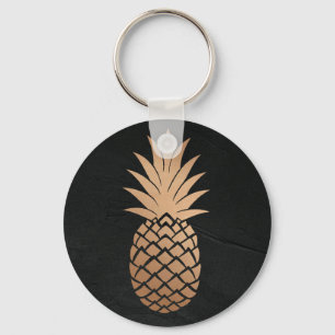 Pineapple Black Gold Tropical Minimalist elegant Key Ring