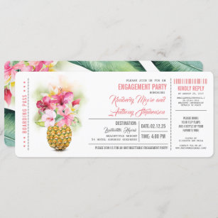 Pineapple Boarding Pass Ticket Engagement Party Invitation