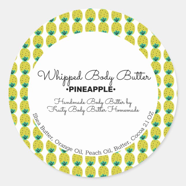 Pineapple Body Butter Bath Branding Packaging Classic Round Sticker (Front)