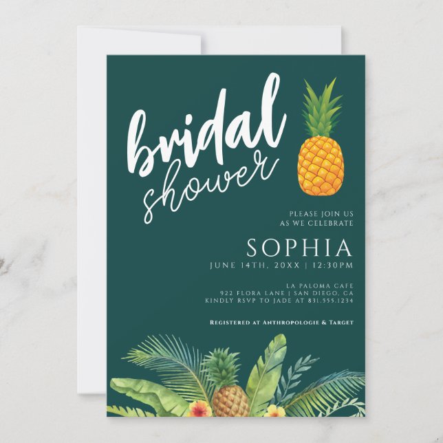 Pineapple Bridal Shower Emerald Green Modern Weddi Invitation (Front)