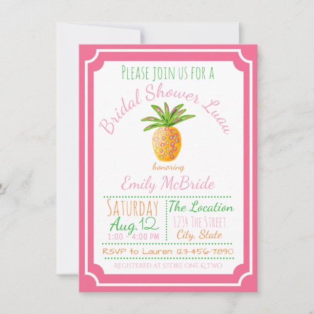 Pineapple Bridal Shower Invitation Pink Breeze (Front)