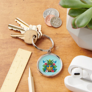 Pineapple Butterfly Tropical Charm Key Ring