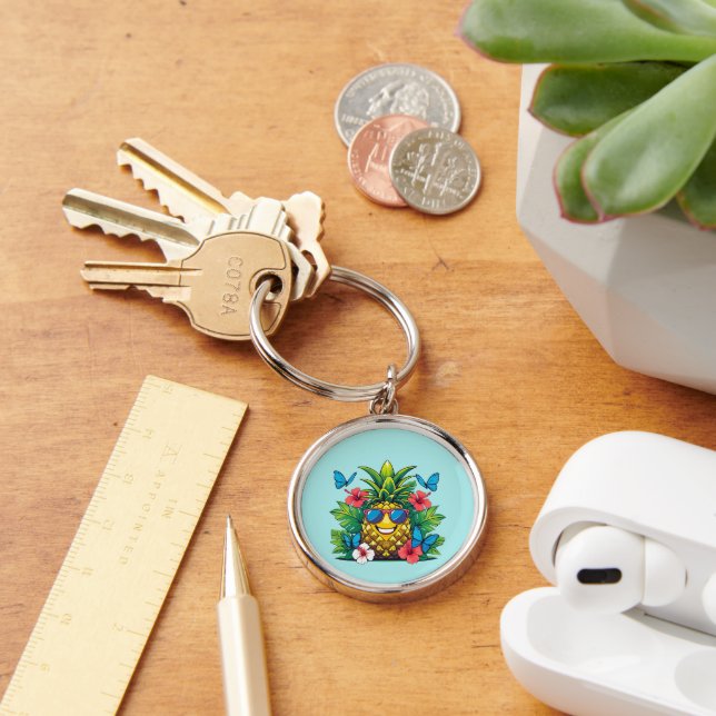 Pineapple Butterfly Tropical Charm Key Ring (Desk)