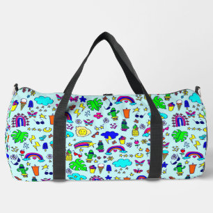 pineapple cactus rainbow monstera doodle duffle bag