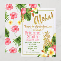 Pineapple Calligraphy Graduation Luau Invitation