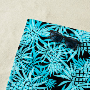 Pineapple Camo Hawaiian Tropical - black and turq Beach Towel