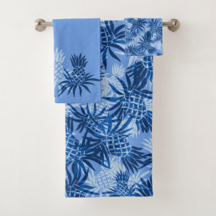 Pineapple Camo Hawaiian Tropical Coordinate- Blue Bath Towel Set