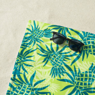 Pineapple Camo Hawaiian Tropical - lime and teal Beach Towel