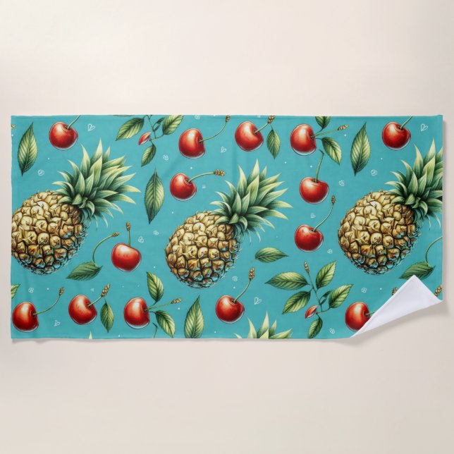 Pineapple Cherry Bliss Beach Towel (Front)