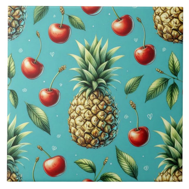 Pineapple Cherry Bliss Ceramic Tile (Front)
