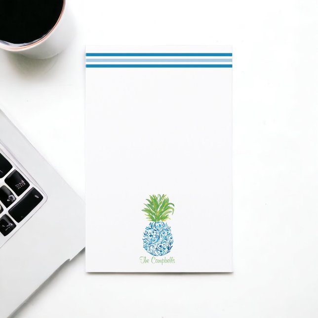 Pineapple Chinoiserie Blue White Preppy Name (Creator Uploaded)