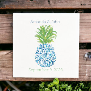 Pineapple Chinoiserie Blue White Preppy Wedding Napkin