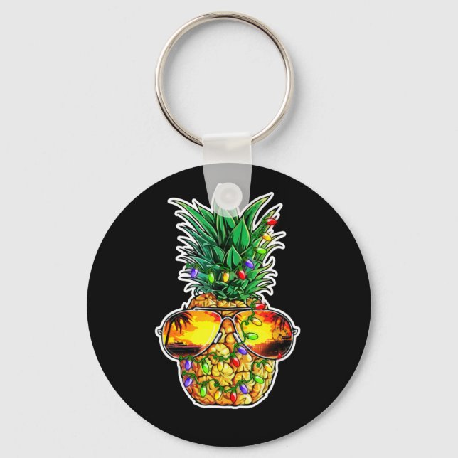 Pineapple Christmas Tree Lights Xmas Sunglasses Key Ring (Front)