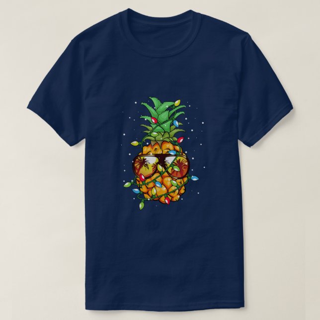 Pineapple Christmas Wear Sunglasses Lights for Men T-Shirt (Design Front)