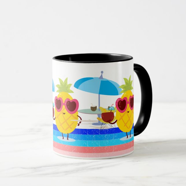Pineapple Coconut Umbrella Summer Beach Vibes Art Mug (Front Right)