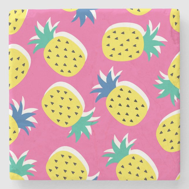 Pineapple Crazy Colours: Childish Pop-Art. Stone Coaster (Front)