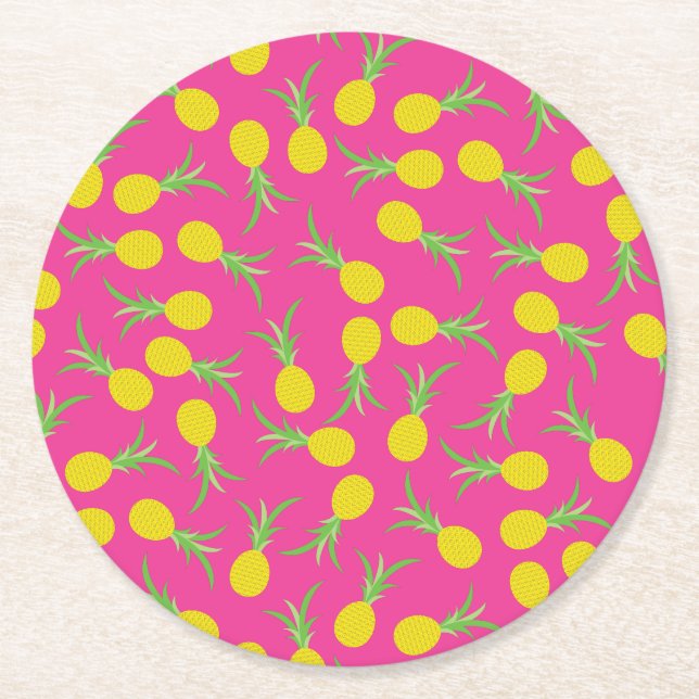 Pineapple Cute Kid's Birthday Party Summer Round Paper Coaster (Front)