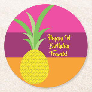 Pineapple Cute Kid's Birthday Party Summer Round Paper Coaster