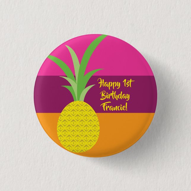Pineapple Cute Summer 1st Birthday Party Theme 3 Cm Round Badge (Front)