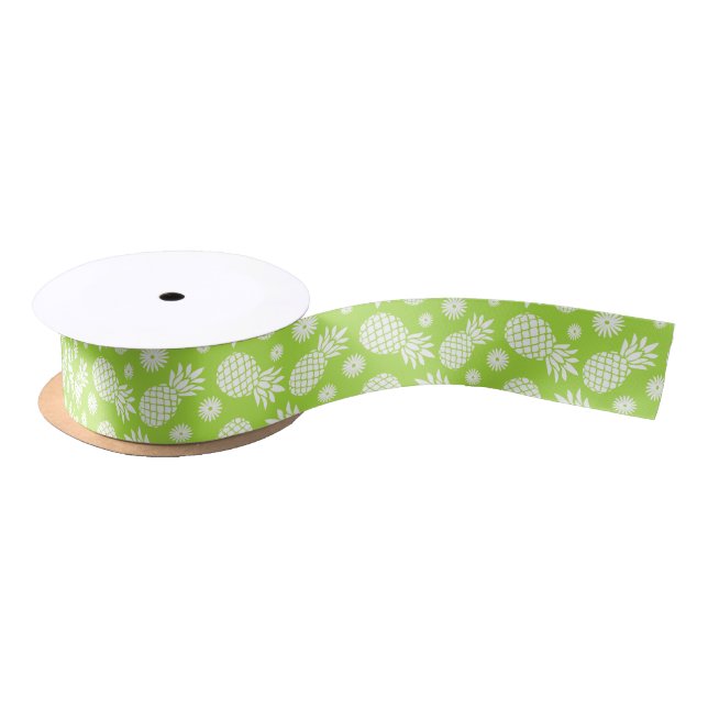 Pineapple daisy flower green white ribbon satin ribbon (Spool)