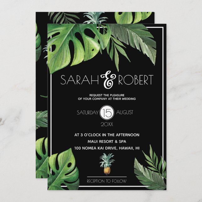 Pineapple Delight Tropical Foliage Wedding Invitation (Front/Back)