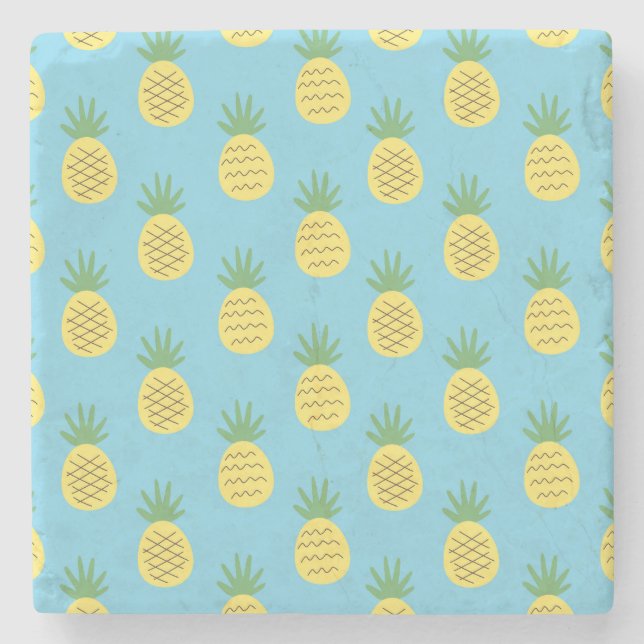 Pineapple Delight: Tropical Fruit Print Stone Coaster (Front)