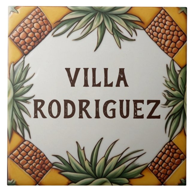 Pineapple Desert Plant House Name Plate Plaque Ceramic Tile (Front)