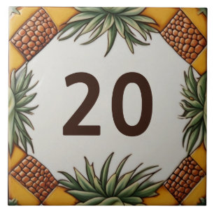 Pineapple Desert Plant House Number Sign Plaque Ceramic Tile