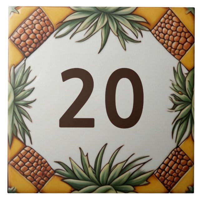 Pineapple Desert Plant House Number Sign Plaque Ceramic Tile (Front)