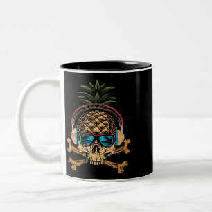 Pineapple DJ Skull Summer Vibes Gamer Hawaiian Sun Two-Tone Coffee Mug