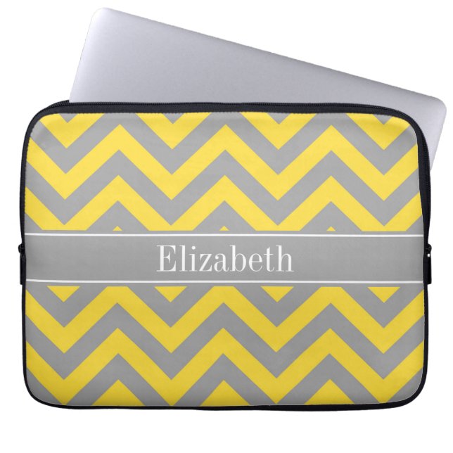 Pineapple Dk Grey LG Chevron Dk Grey Name Monogram Laptop Sleeve (Front)