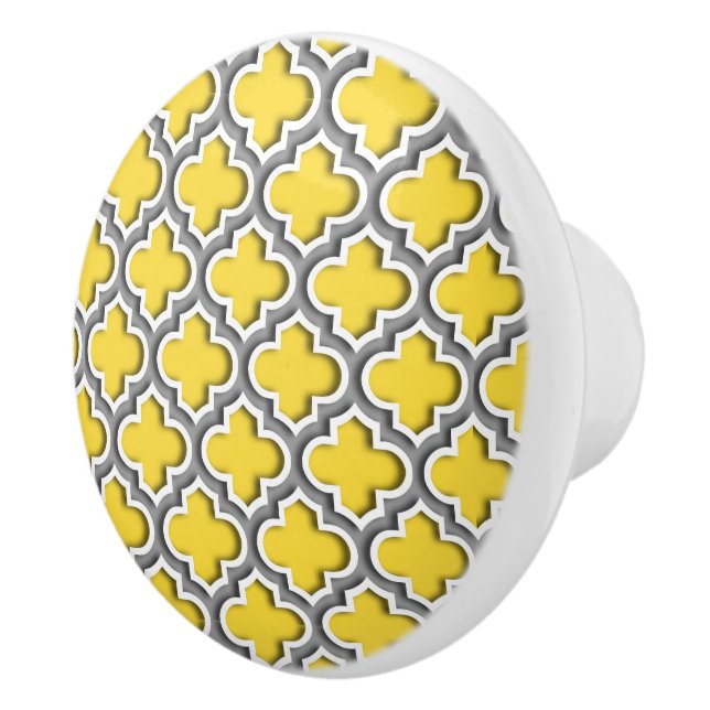 Pineapple Dk Grey White Moroccan Quatrefoil #5DS Ceramic Knob (Right)