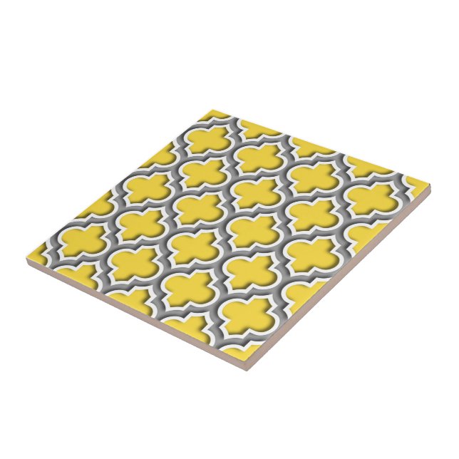 Pineapple Dk Grey White Moroccan Quatrefoil #5DS Tile (Side)