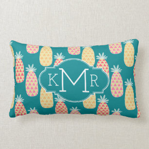 Pineapple Doodle Pattern   Monogram Lumbar Cushion