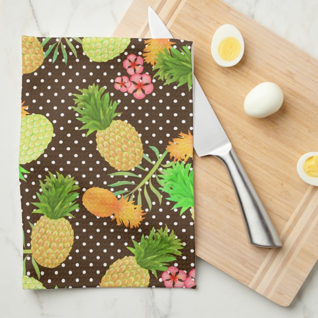 Pineapple Dots Black Tea Towel (Quarter Fold)