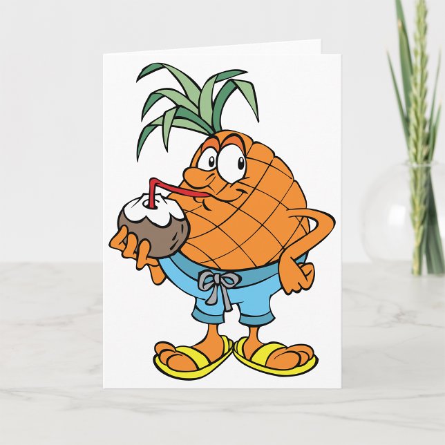 Pineapple Drinking Coconut Milk Greeting Cards (Creator Uploaded)