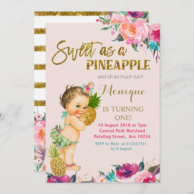 Pineapple FIRST Birthday Invitation (Front/Back)