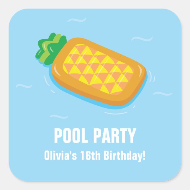 Pineapple Float Pool Birthday Party Stickers (Front)