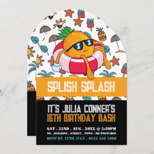 Pineapple Float, Pool Party Birthday  Invitation