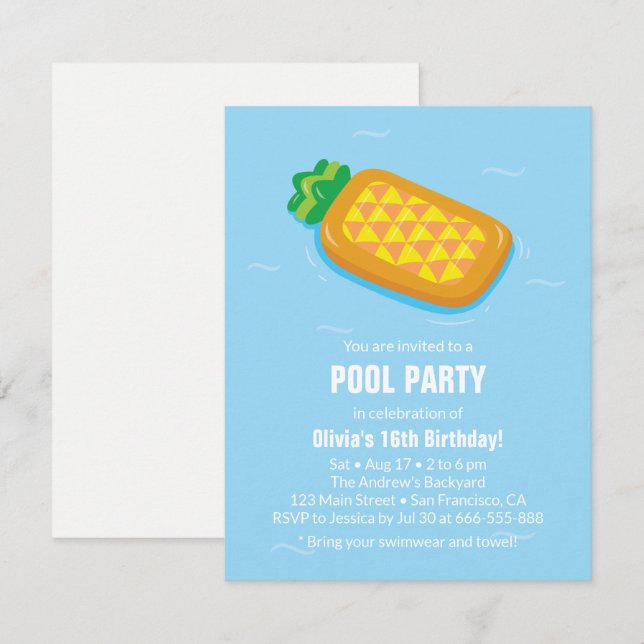 Pineapple Float Summer Birthday Party Invitations (Front/Back)