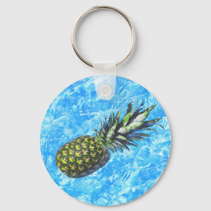 Pineapple Floating in the Water Peaceful Sweet Key Ring