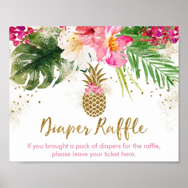 Pineapple Floral Baby Shower Diaper Raffle Poster (Front)